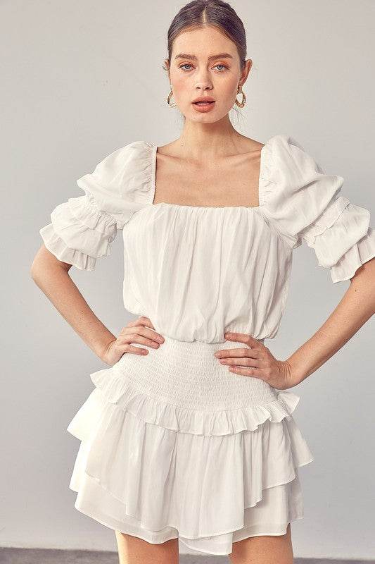 Puff Sleeve Smocked Waist Romper - Shop Style & More | Fresh Looks, Everyday Deals & Free Shipping