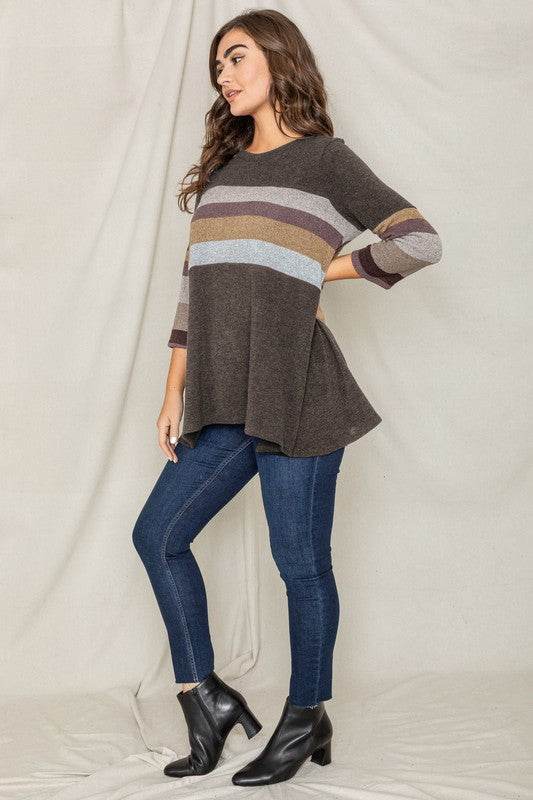 Knit Stripe Panel A Line Tunic - Shop Style & More | Fresh Looks, Everyday Deals & Free Shipping