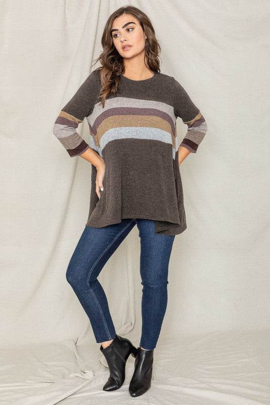 Knit Stripe Panel A Line Tunic - Shop Style & More | Fresh Looks, Everyday Deals & Free Shipping