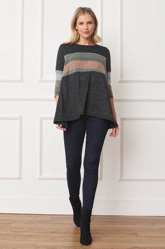 Knit Stripe Panel A Line Tunic - Shop Style & More | Fresh Looks, Everyday Deals & Free Shipping