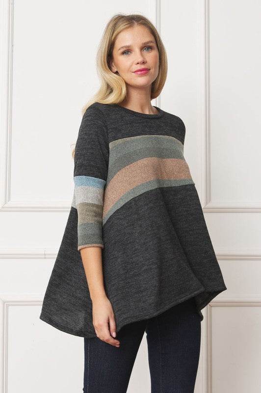 Knit Stripe Panel A Line Tunic - Shop Style & More | Fresh Looks, Everyday Deals & Free Shipping