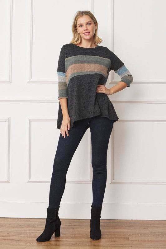 Knit Stripe Panel A Line Tunic - Shop Style & More | Fresh Looks, Everyday Deals & Free Shipping
