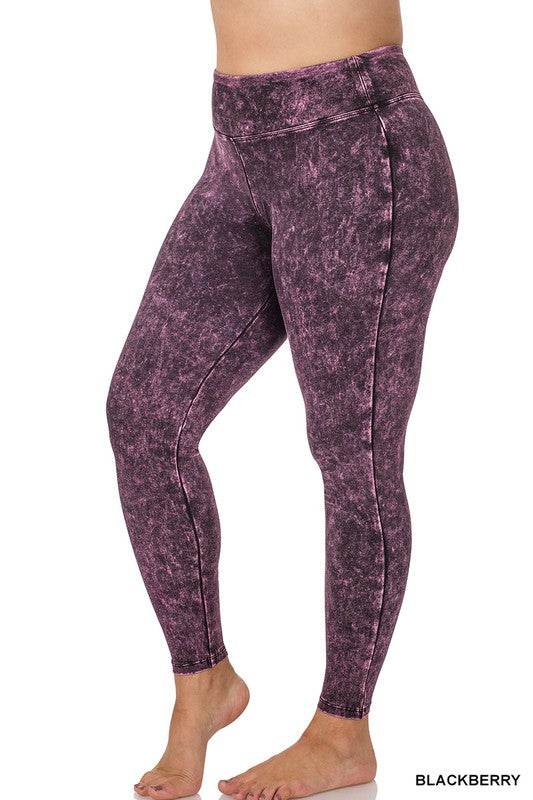 Plus Mineral Washed Wide Waistband Yoga Leggings - Shop Style & More | Fresh Looks, Everyday Deals & Free Shipping