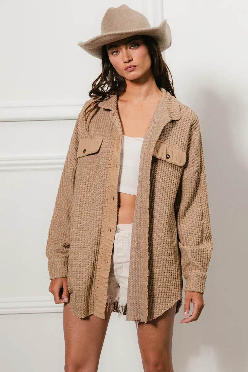 BiBi Heavy Waffle Oversized Shacket - Shop Style & More | Fresh Looks, Everyday Deals & Free Shipping