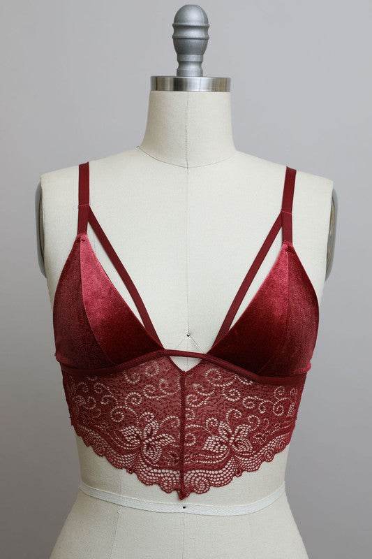 Velvet longline Lace Bralette - Shop Style & More | Fresh Looks, Everyday Deals & Free Shipping