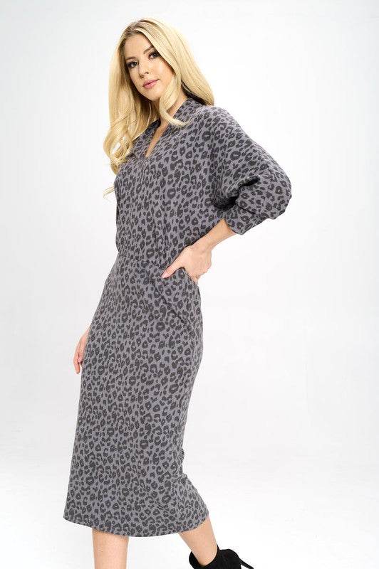 Leopard Print Knit Dolman Sleeve Midi Dress - Shop Style & More | Fresh Looks, Everyday Deals & Free Shipping