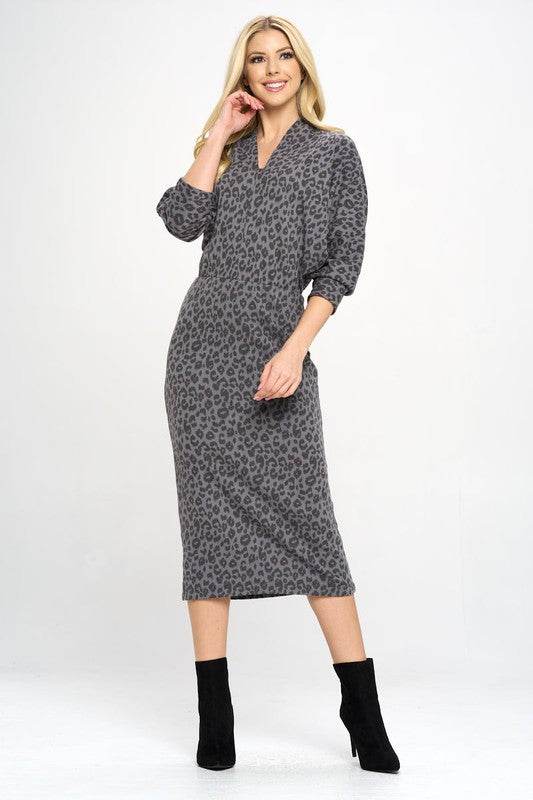 Leopard Print Knit Dolman Sleeve Midi Dress - Shop Style & More | Fresh Looks, Everyday Deals & Free Shipping