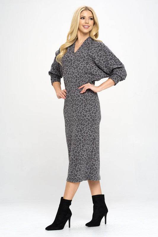 Leopard Print Knit Dolman Sleeve Midi Dress - Shop Style & More | Fresh Looks, Everyday Deals & Free Shipping