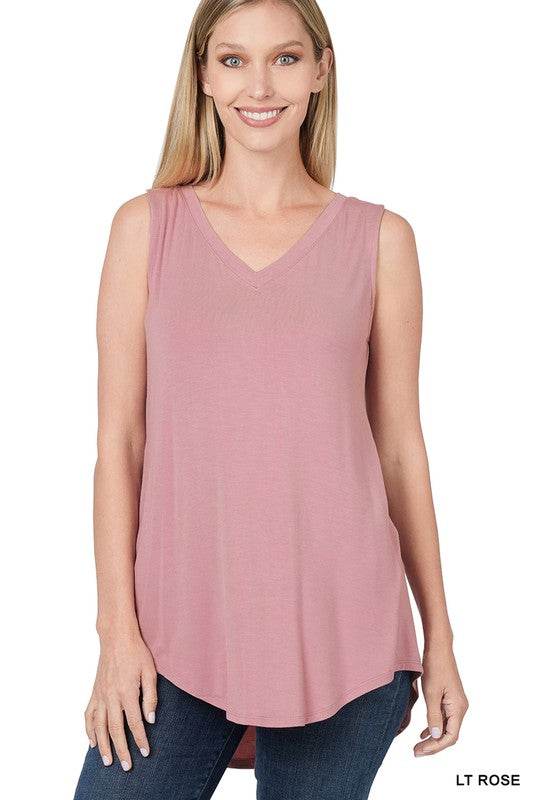 Luxe Rayon Sleeveless V-Neck Hi-Low Hem Top - Shop Style & More | Fresh Looks, Everyday Deals & Free Shipping