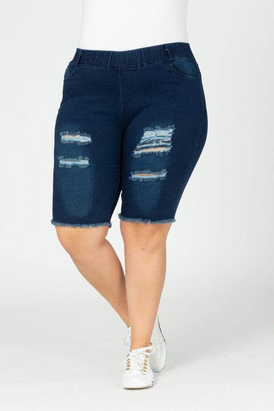 Plus Hi-Waist Distressed Bermuda Short Jeggings - Shop Style & More | Fresh Looks, Everyday Deals & Free Shipping