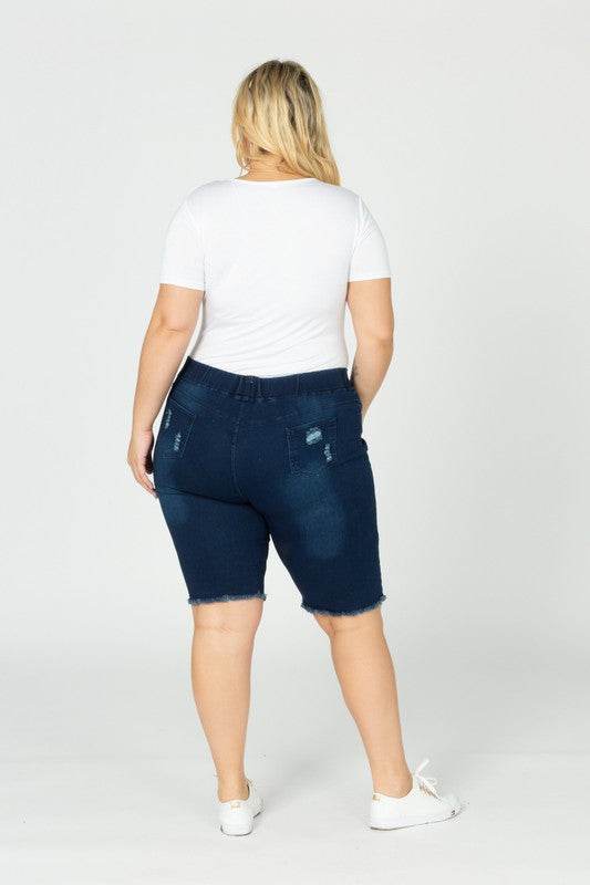 Plus Hi-Waist Distressed Bermuda Short Jeggings - Shop Style & More | Fresh Looks, Everyday Deals & Free Shipping
