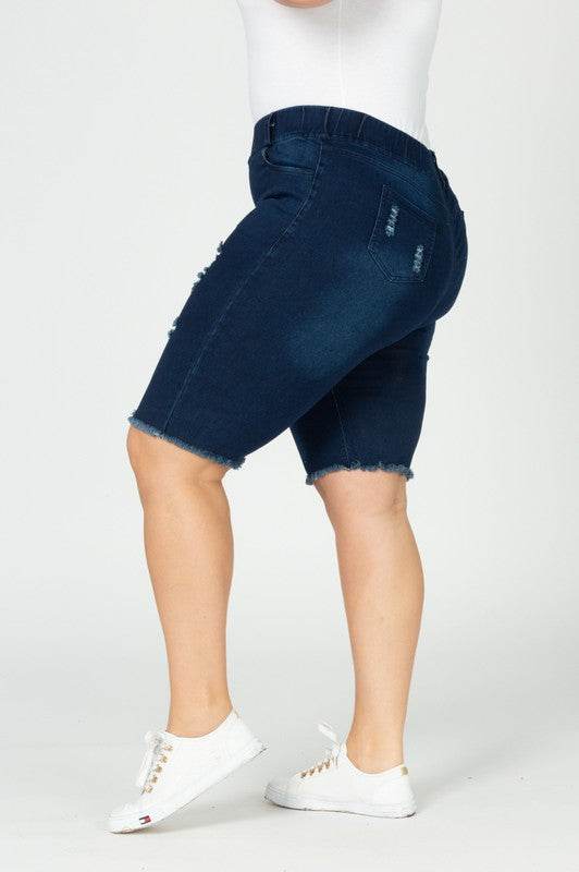 Plus Hi-Waist Distressed Bermuda Short Jeggings - Shop Style & More | Fresh Looks, Everyday Deals & Free Shipping