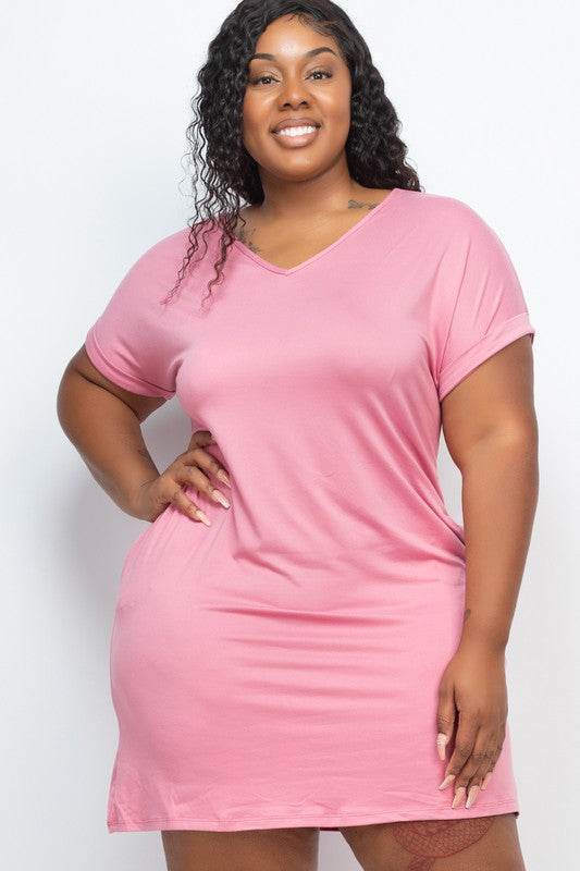 Plus Size Short Sleeve Pocket Mini Dress - Shop Style & More | Fresh Looks, Everyday Deals & Free Shipping