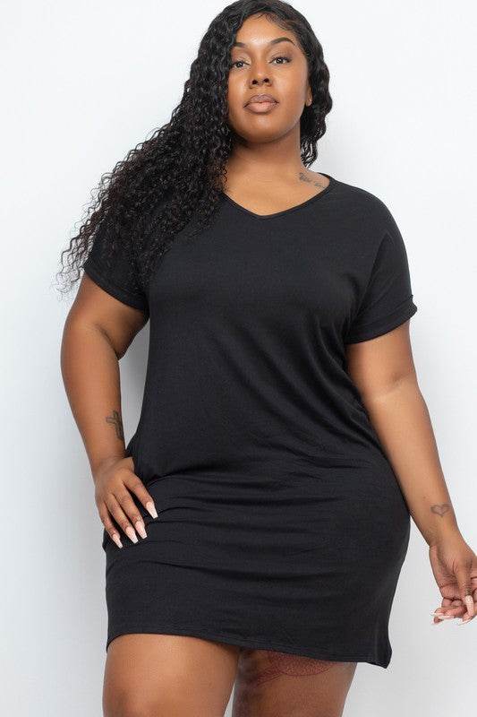 Plus Size Short Sleeve Pocket Mini Dress - Shop Style & More | Fresh Looks, Everyday Deals & Free Shipping