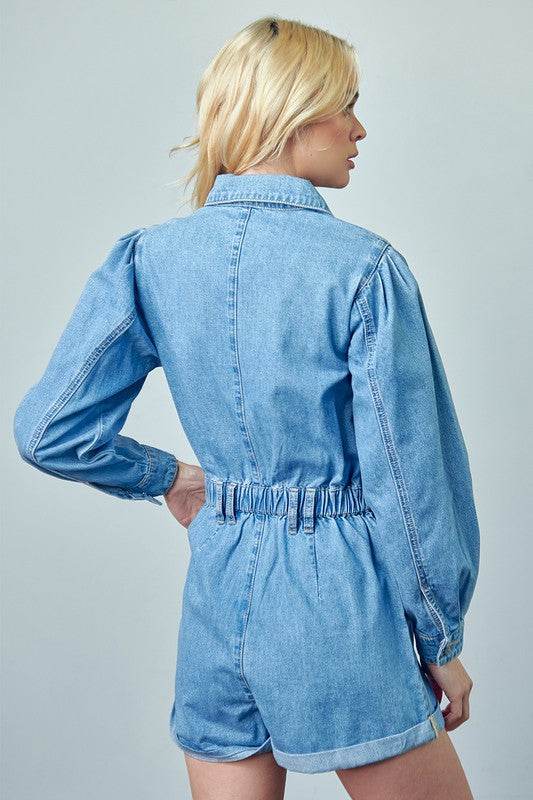 Vintage Roll Up Denim Short Romper - Shop Style & More | Fresh Looks, Everyday Deals & Free Shipping