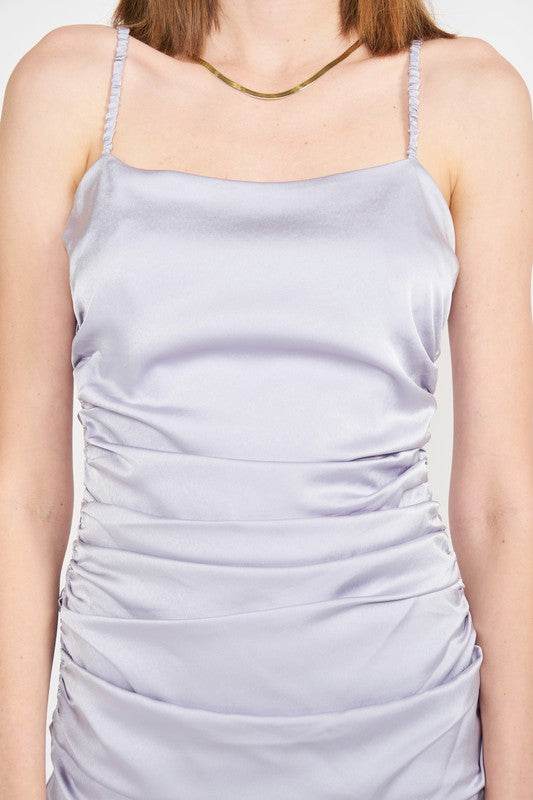 RUCHED SATIN SPAGHETTI STRAP MINI DRESS - Shop Style & More | Fresh Looks, Everyday Deals & Free Shipping