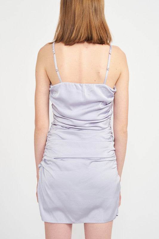 RUCHED SATIN SPAGHETTI STRAP MINI DRESS - Shop Style & More | Fresh Looks, Everyday Deals & Free Shipping