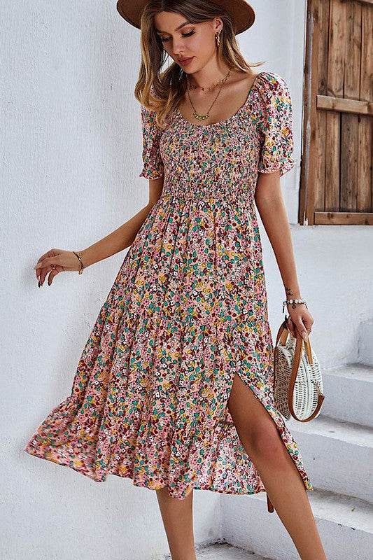 Floral Dress with Slit - Shop Style & More | Fresh Looks, Everyday Deals & Free Shipping