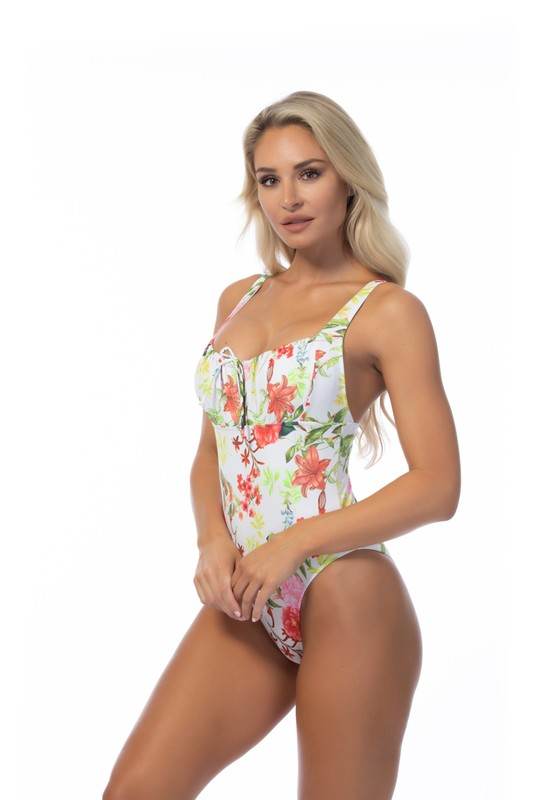 BRIGHT FLORAL TIE FRONT ONE PIECE SWIMSUIT - Shop Style & More | Fresh Looks, Everyday Deals & Free Shipping