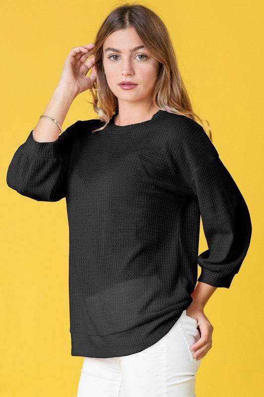 Plus Solid Waffle Knit Top - Shop Style & More | Fresh Looks, Everyday Deals & Free Shipping