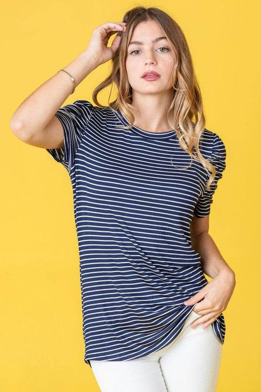 Stripe Puff Ruched Sleeve Top - Shop Style & More | Fresh Looks, Everyday Deals & Free Shipping