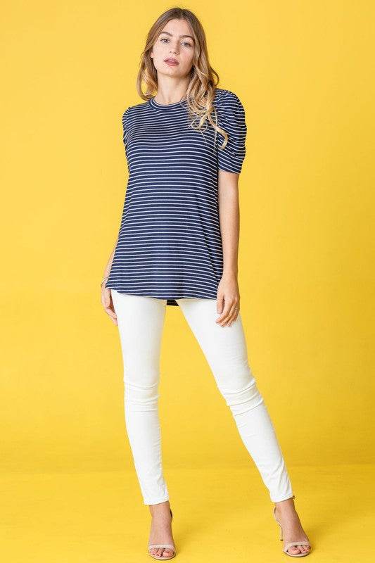 Stripe Puff Ruched Sleeve Top - Shop Style & More | Fresh Looks, Everyday Deals & Free Shipping