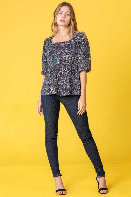 Plus Polka Dot Square Neck Peplum Top - Shop Style & More | Fresh Looks, Everyday Deals & Free Shipping