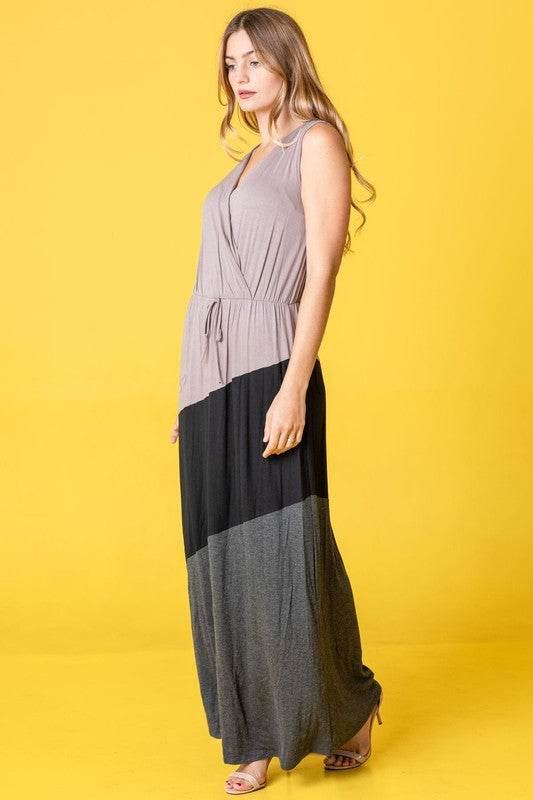 Color Block Surplice Elastic Waist Band Maxi Dress - Shop Style & More | Fresh Looks, Everyday Deals & Free Shipping