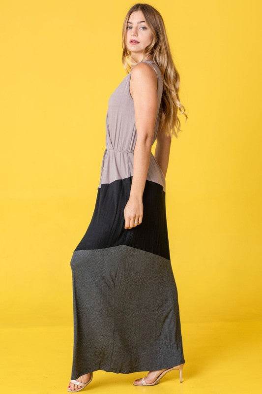 Color Block Surplice Elastic Waist Band Maxi Dress - Shop Style & More | Fresh Looks, Everyday Deals & Free Shipping