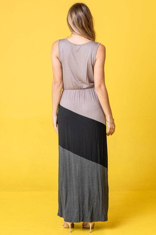 Color Block Surplice Elastic Waist Band Maxi Dress - Shop Style & More | Fresh Looks, Everyday Deals & Free Shipping