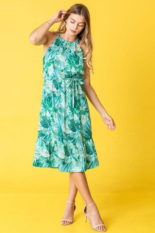 Plus Halter Neck Tropical Sash Dress - Shop Style & More | Fresh Looks, Everyday Deals & Free Shipping