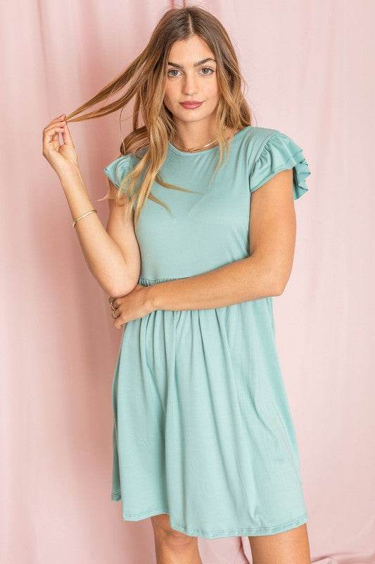 Solid Ruffle Cap Sleeve Midi Dress - Shop Style & More | Fresh Looks, Everyday Deals & Free Shipping