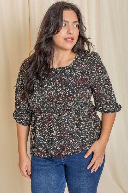 Plus Polka Dot Square Neck Peplum Top - Shop Style & More | Fresh Looks, Everyday Deals & Free Shipping