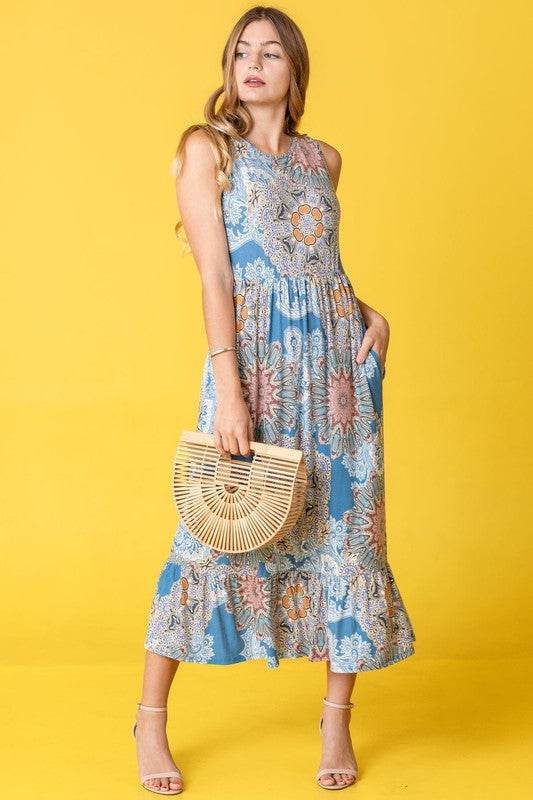 Sleeveless Print Ruffled Hem Tea-Length Dress - Shop Style & More | Fresh Looks, Everyday Deals & Free Shipping