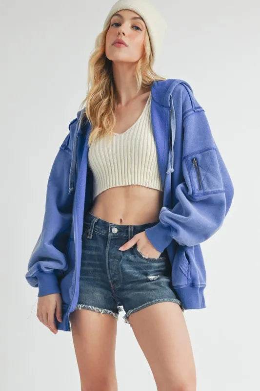 Aemi + Co Exposed Seam Zip Up Drawstring Hooded Jacket - Shop Style & More | Fresh Looks, Everyday Deals & Free Shipping