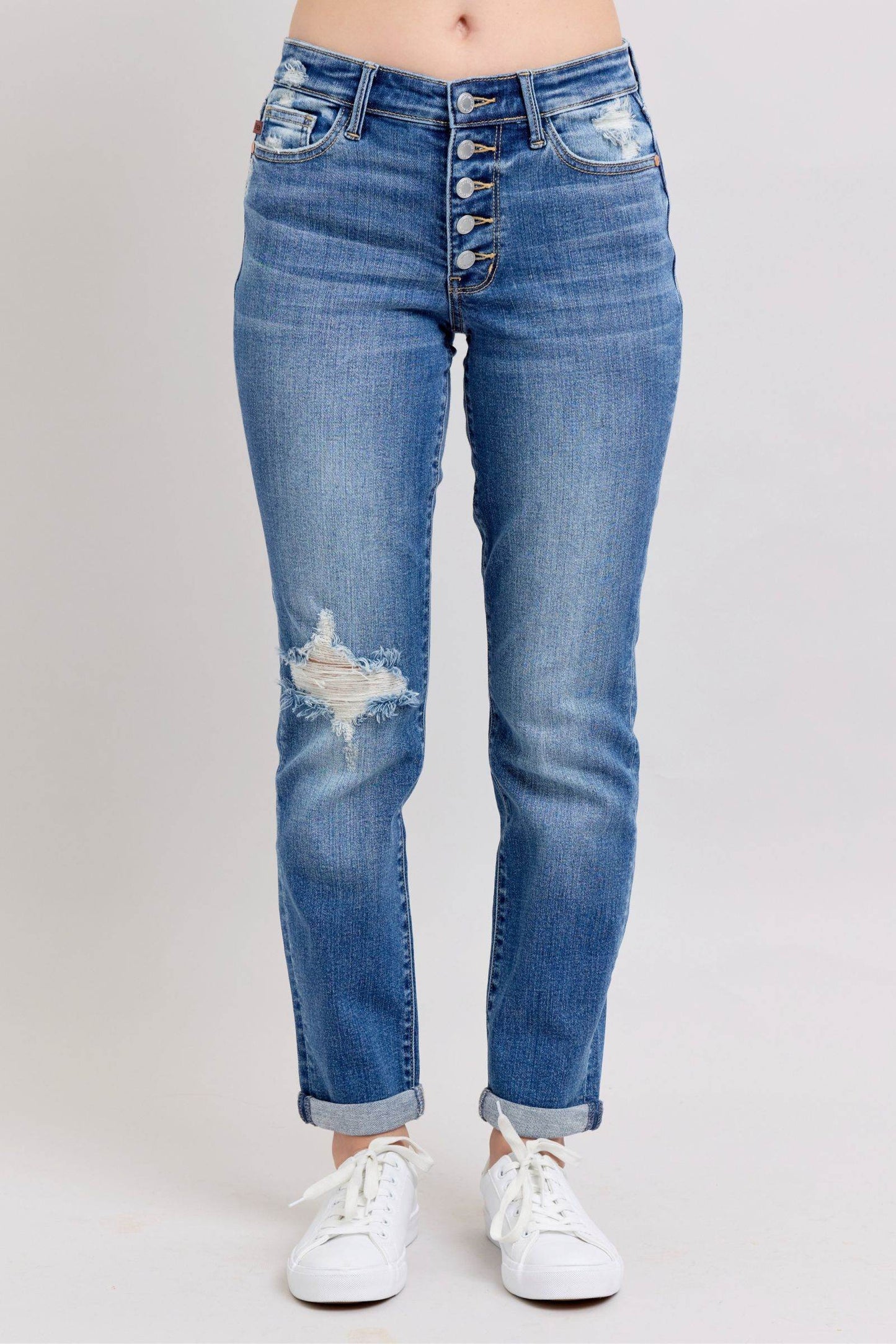 Judy Blue Full Size Button Fly Distressed Jeans with Pockets Plus Size - Shop Style & More | Fresh Looks, Everyday Deals & Free Shipping