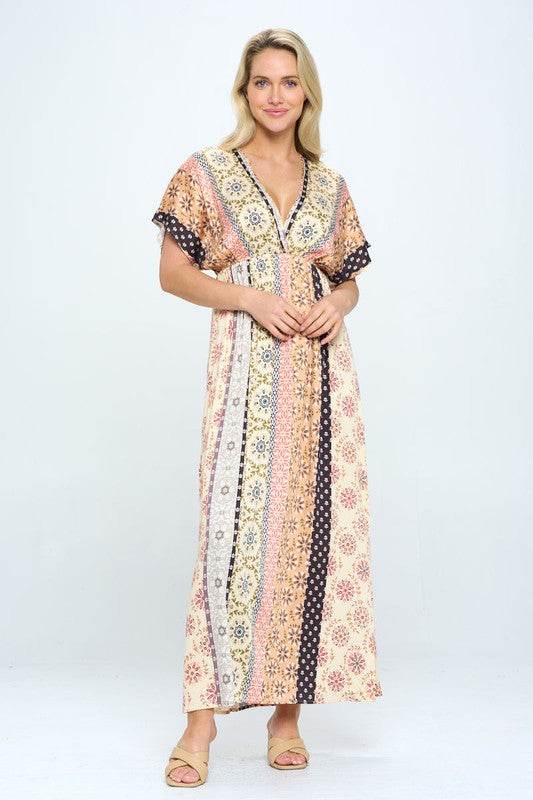 Boho Print Kimono Maxi Dress with Side Slit - Shop Style & More | Fresh Looks, Everyday Deals & Free Shipping