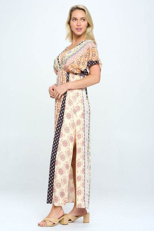 Boho Print Kimono Maxi Dress with Side Slit - Shop Style & More | Fresh Looks, Everyday Deals & Free Shipping