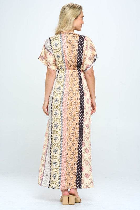 Boho Print Kimono Maxi Dress with Side Slit - Shop Style & More | Fresh Looks, Everyday Deals & Free Shipping