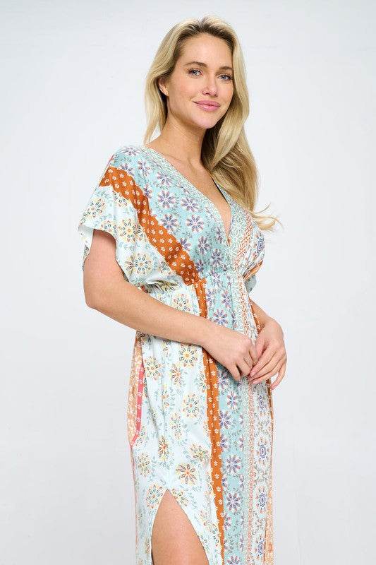 Boho Print Kimono Maxi Dress with Side Slit - Shop Style & More | Fresh Looks, Everyday Deals & Free Shipping