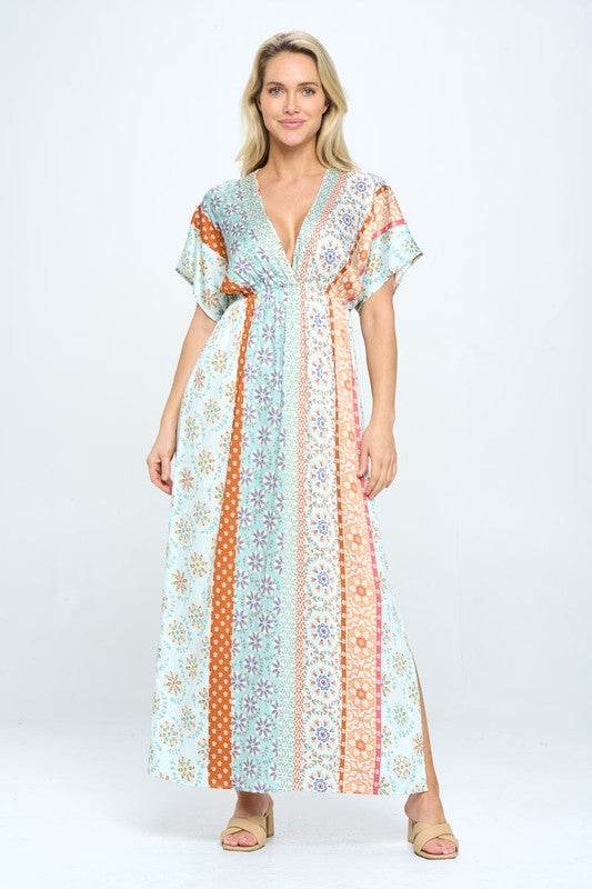 Boho Print Kimono Maxi Dress with Side Slit - Shop Style & More | Fresh Looks, Everyday Deals & Free Shipping