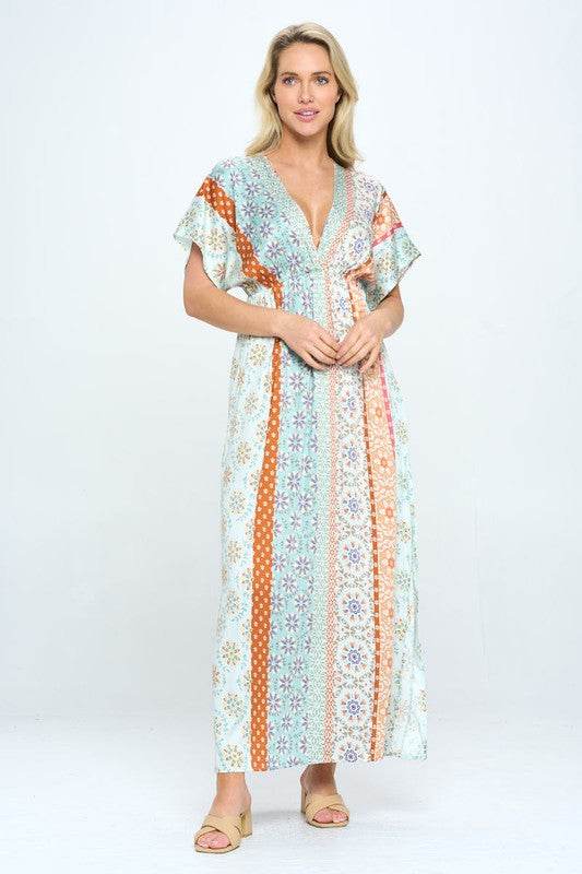 Boho Print Kimono Maxi Dress with Side Slit - Shop Style & More | Fresh Looks, Everyday Deals & Free Shipping