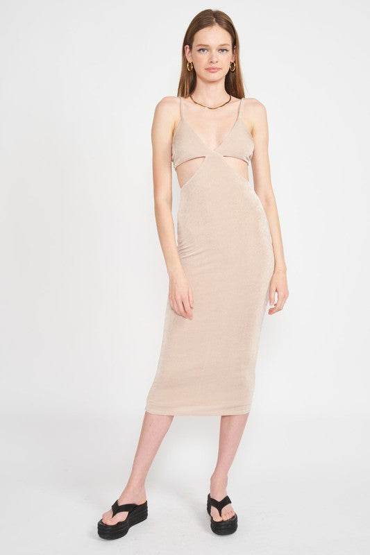 SPAGHETTI STRAP TIE BACK MIDI DRESS WITH CUTOUT - Shop Style & More | Fresh Looks, Everyday Deals & Free Shipping