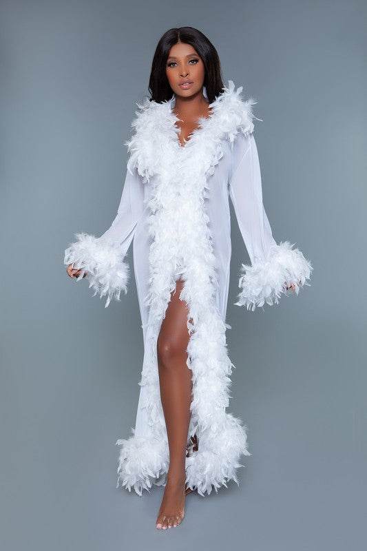 Glamour Boa Feather Trim Robe - Shop Style & More | Fresh Looks, Everyday Deals & Free Shipping