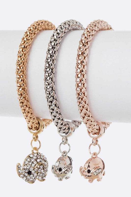 Elephant Charm 3 Tone Popcorn Bracelet Set - Shop Style & More | Fresh Looks, Everyday Deals & Free Shipping