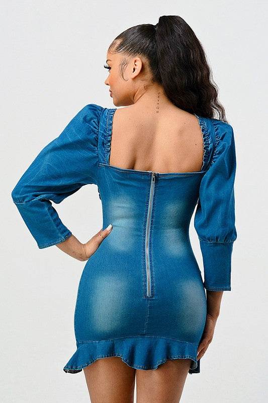 CASUAL DENIM RUFFLE MINI DRESS - Shop Style & More | Fresh Looks, Everyday Deals & Free Shipping