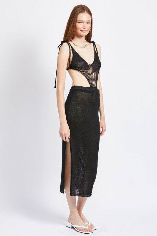 CUT OUT DETAUL MIDI DRESS WITH SHOULDER TIES - Shop Style & More | Fresh Looks, Everyday Deals & Free Shipping