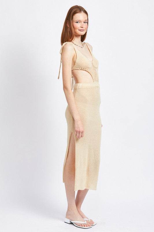 CUT OUT DETAUL MIDI DRESS WITH SHOULDER TIES - Shop Style & More | Fresh Looks, Everyday Deals & Free Shipping