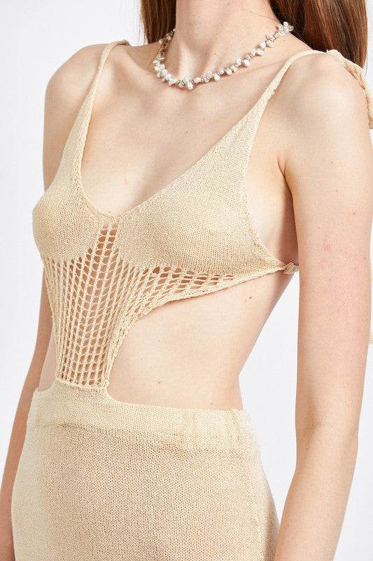 CUT OUT DETAUL MIDI DRESS WITH SHOULDER TIES - Shop Style & More | Fresh Looks, Everyday Deals & Free Shipping