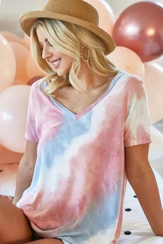 BiBi Tie Dye French Terry V Neck Top - Shop Style & More | Fresh Looks, Everyday Deals & Free Shipping